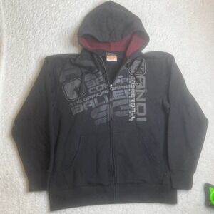 Vintage And 1 men's black embroidered full zip hoodie Y2K‎ skater hoops L